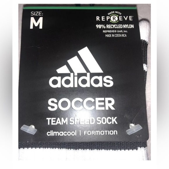 Adidas Team Speed OTC Soccer Socks 1 Pair Men 5-8.5 Wmn 5-9.5 White Black w Logo - Picture 3 of 8